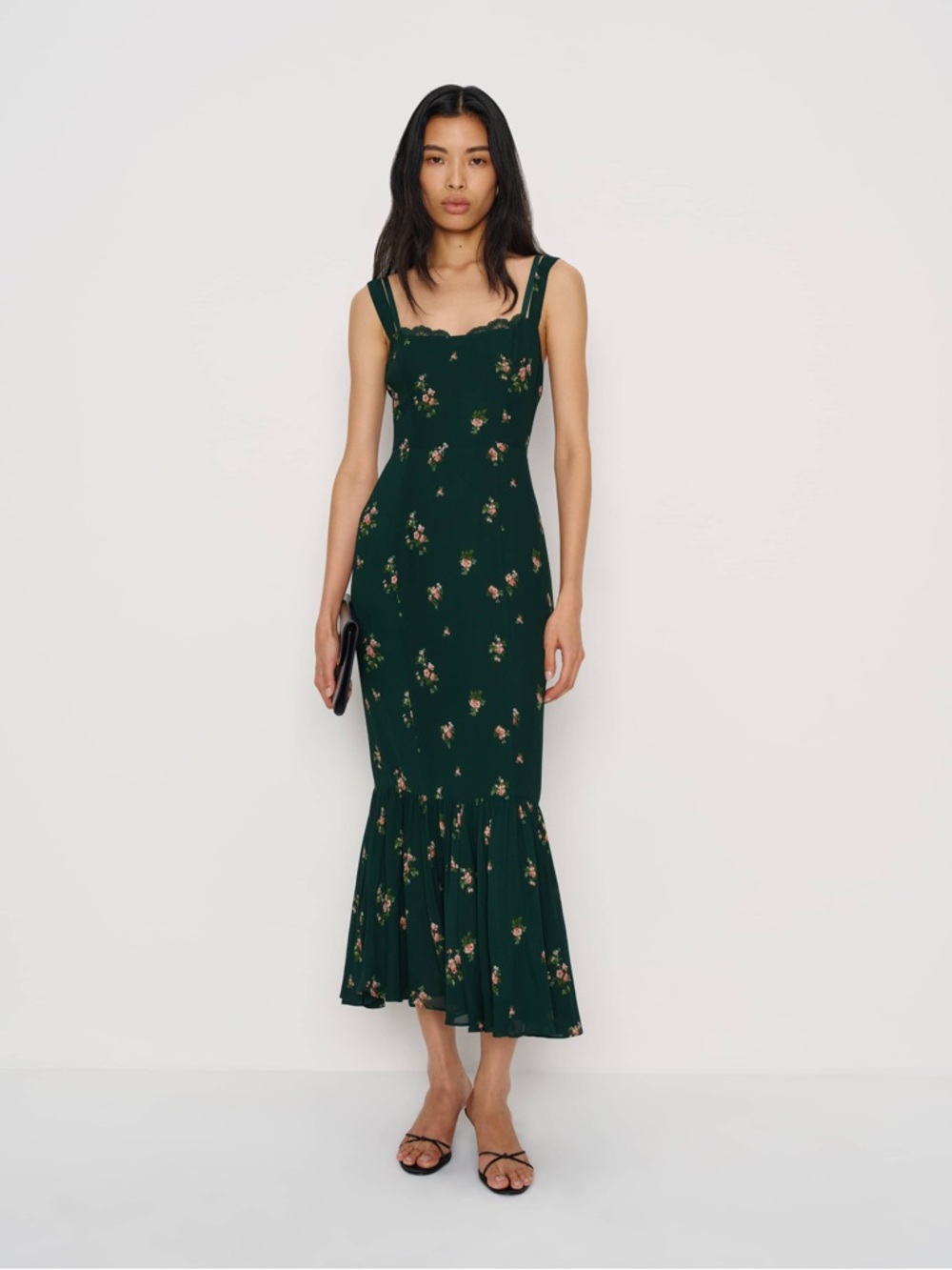 Reformation Irisa Dark Green Floral Midi Dress in Helen NWT